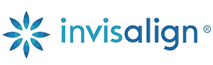 The image displays a logo with the text 'Invisalign' and a graphic of a tooth alignment device.